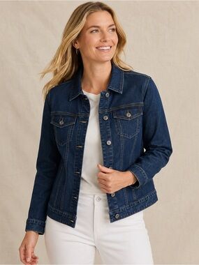 Garnet Hill Denim Jean Jacket Women’s Sz 14 Blue Stretch Cotton Classic Trucker